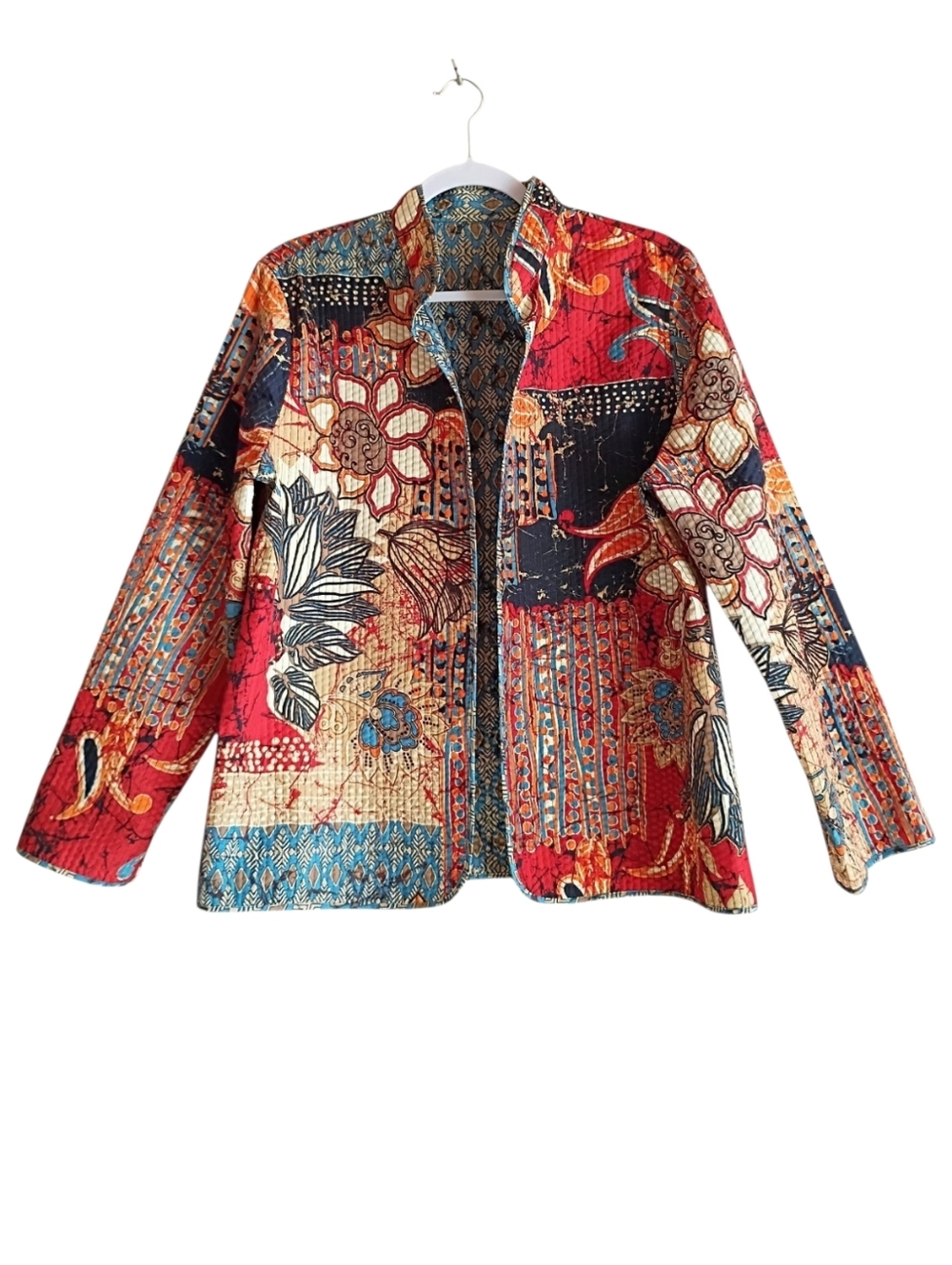 ALFRED DUNNER Vintage Jacket Reversible Quilted Red Blue Colorful Boho MEDIUM